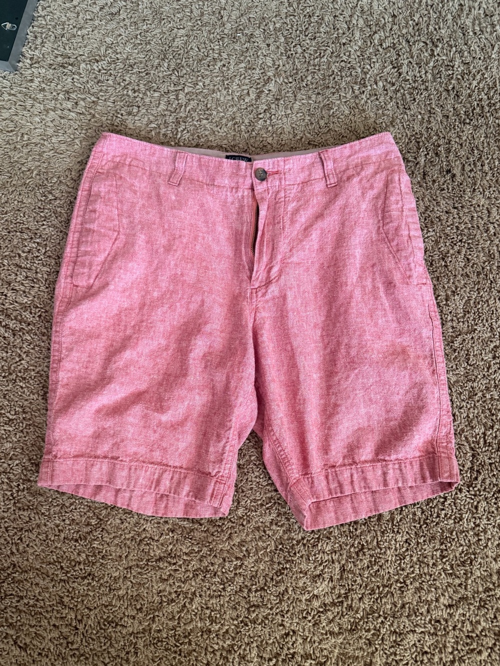 J. Crew Men's Pink Cotton-Linen Blend Flat Front Shorts